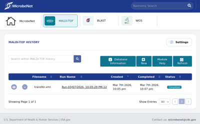 Screenshot of MicrobeNet MALDI online identification module